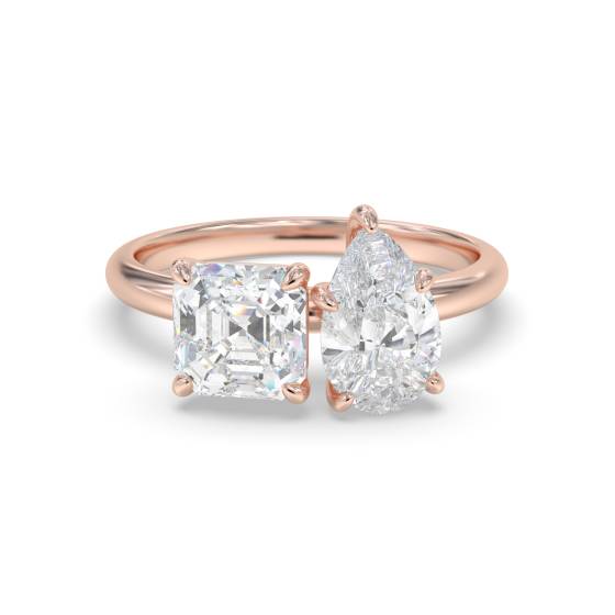 Asscher- und Birnenschliff-Zweistein-Diamantring