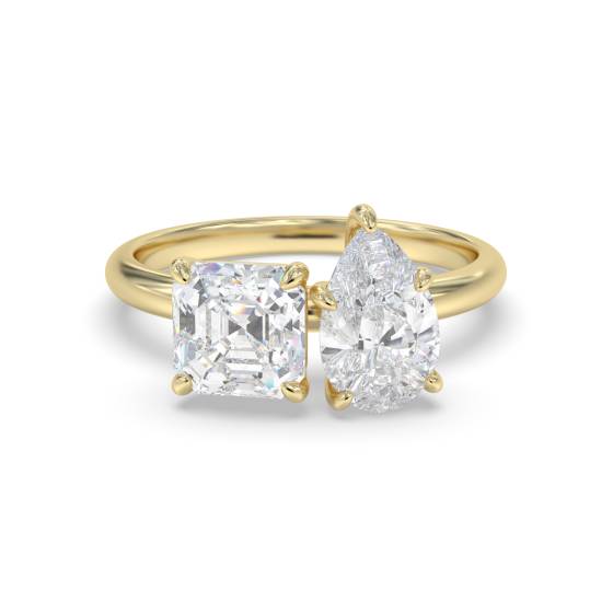 Asscher- und Birnenschliff-Zweistein-Diamantring