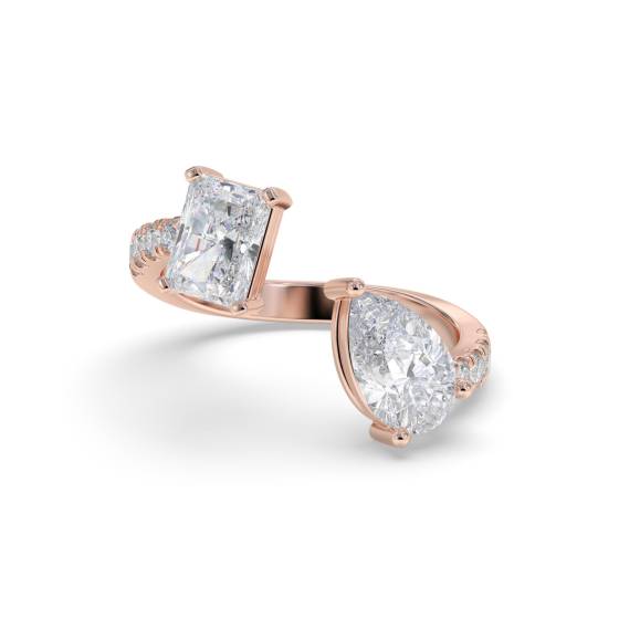 Zweistein-Diamantring in strahlendem und birnenförmigem Design