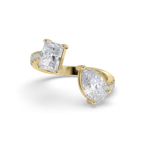 Zweistein-Diamantring in strahlendem und birnenförmigem Design