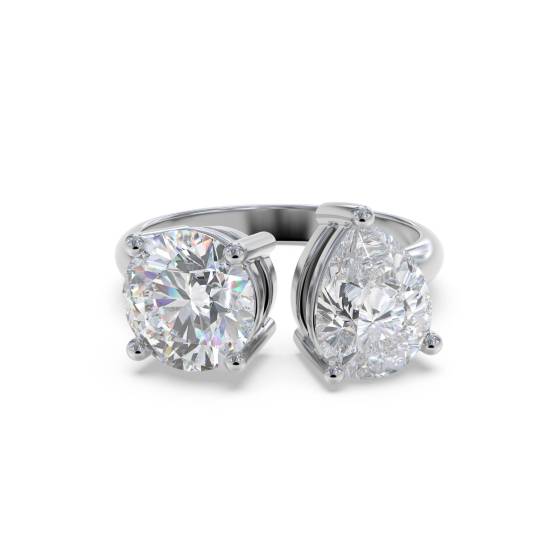 Zweistein-Diamantring mit rundem und birnenförmigem Schliff