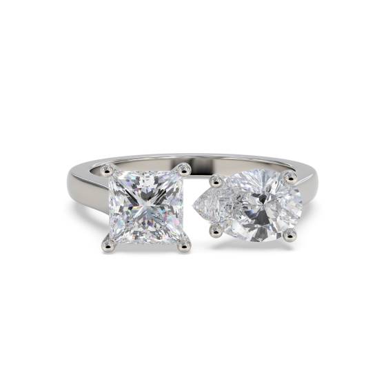 Prinzess- und Birnenschliff-Diamantring mit zwei Steinen