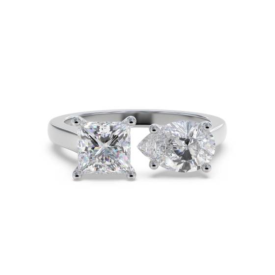 Prinzess- und Birnenschliff-Diamantring mit zwei Steinen