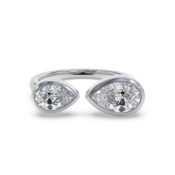 Birnenförmiger Zweistein-Diamantring mit Lünettenfassung