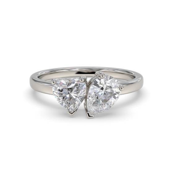 Herz- und Birnenförmiger Zweistein-Diamantring