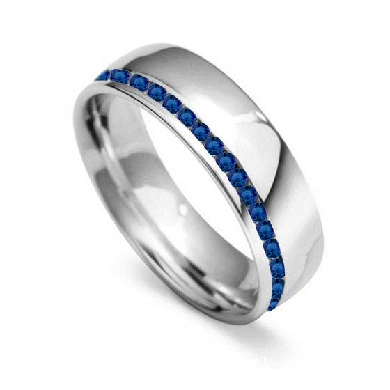 0.50ct Round Cut Blue Sapphire Gemstone Off Set Full Eternity Ring in Platinum