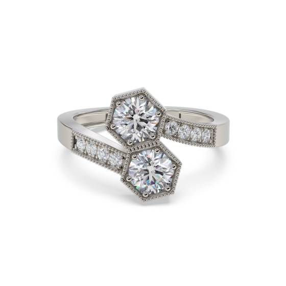 Round Cut Two Stone Diamond Bezel Set Ring