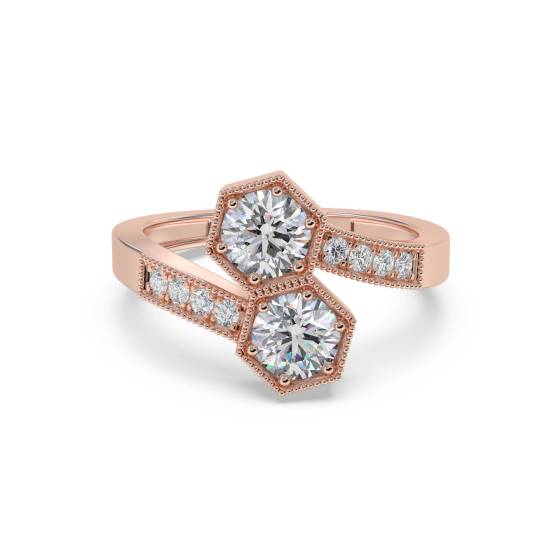Round Cut Two Stone Diamond Bezel Set Ring