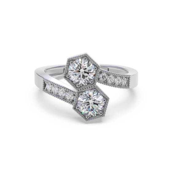Round Cut Two Stone Diamond Bezel Set Ring