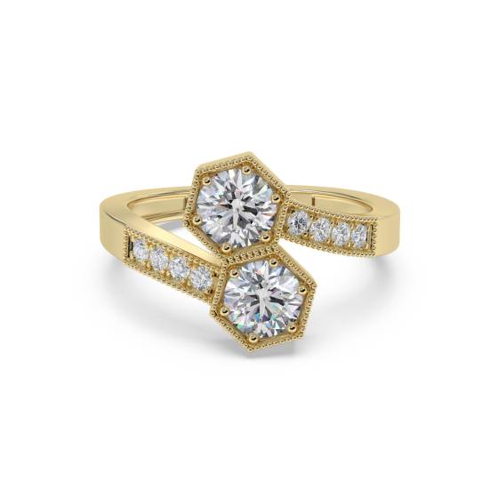 Round Cut Two Stone Diamond Bezel Set Ring