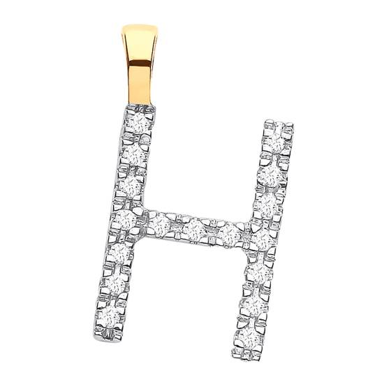 Anhänger mit dem Buchstaben H, besetzt mit Diamanten, in 9-karätigem Gelbgold