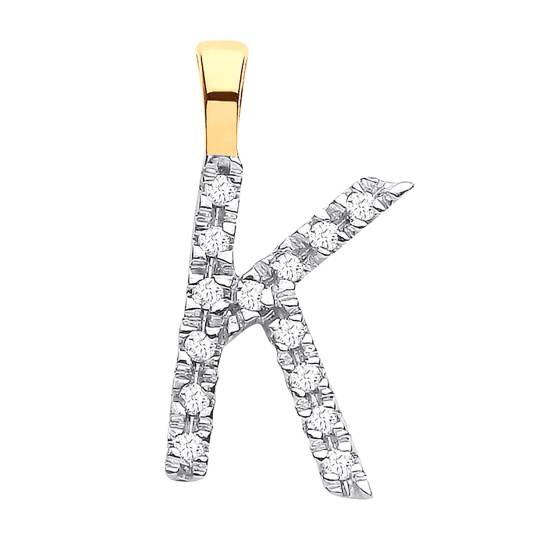 Anhänger mit dem Anfangsbuchstaben K, besetzt mit Diamanten, in 9-karätigem Gelbgold