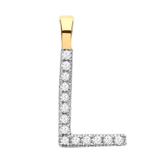 Anhänger mit dem Buchstaben L, besetzt mit Diamanten, in 9-karätigem Gelbgold