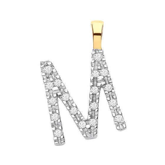 Anhänger mit dem Buchstaben M, besetzt mit Diamanten, in 9-karätigem Gelbgold