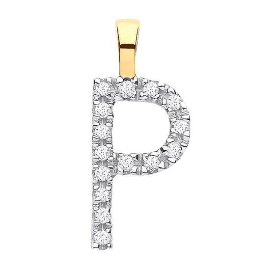 Anhänger mit dem Buchstaben P, besetzt mit Diamanten, in 9-karätigem Gelbgold