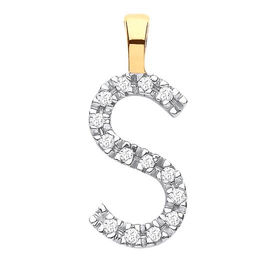 Anhänger mit dem Buchstaben S, besetzt mit Diamanten, in 9-karätigem Gelbgold