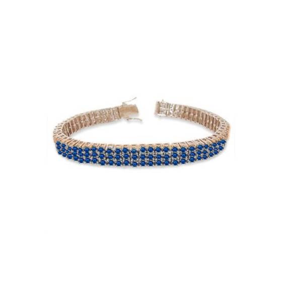 Klassisches rundes dreireihiges Tennisarmband für Herren mit blauem Saphir