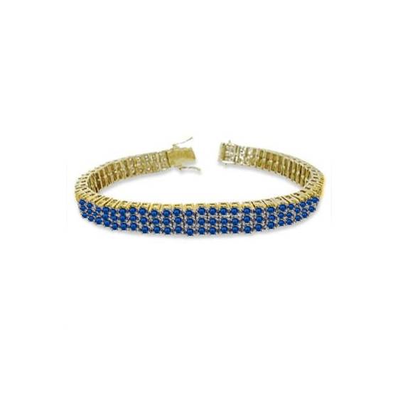 Klassisches rundes dreireihiges Tennisarmband für Herren mit blauem Saphir