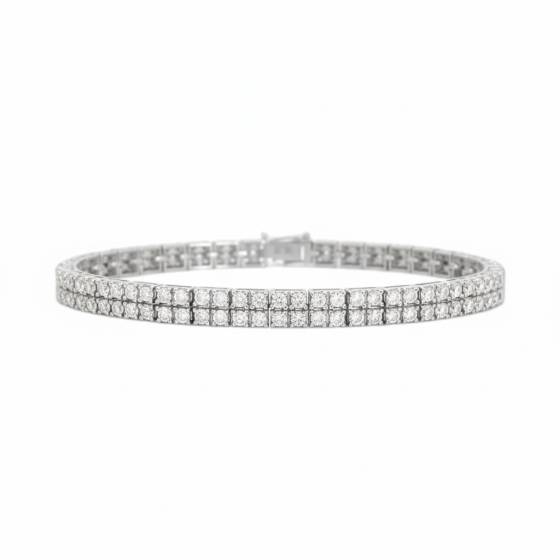Klassisches Tennisarmband mit zwei Reihen runder Diamanten