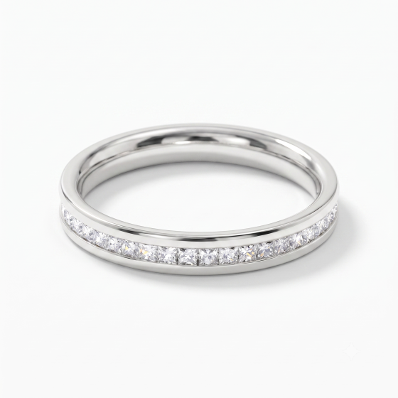 Flat Court 60% Offset Princess Diamond Wedding Ring