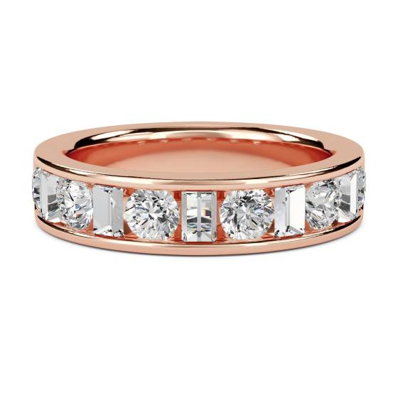 Round and Baguette Diamond Half Eternity Ring