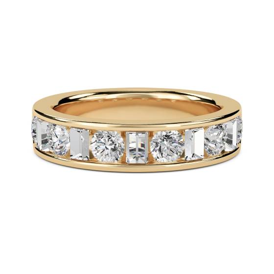 Round and Baguette Diamond Half Eternity Ring