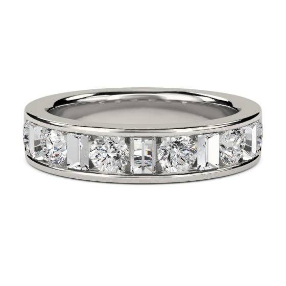 Round and Baguette Diamond Half Eternity Ring