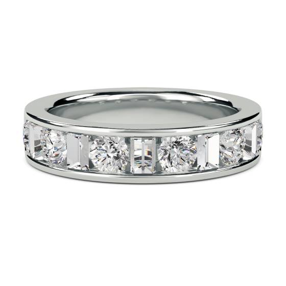 Round and Baguette Diamond Half Eternity Ring