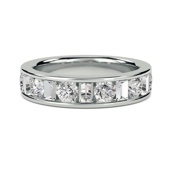 Round and Baguette Diamond Half Eternity Ring