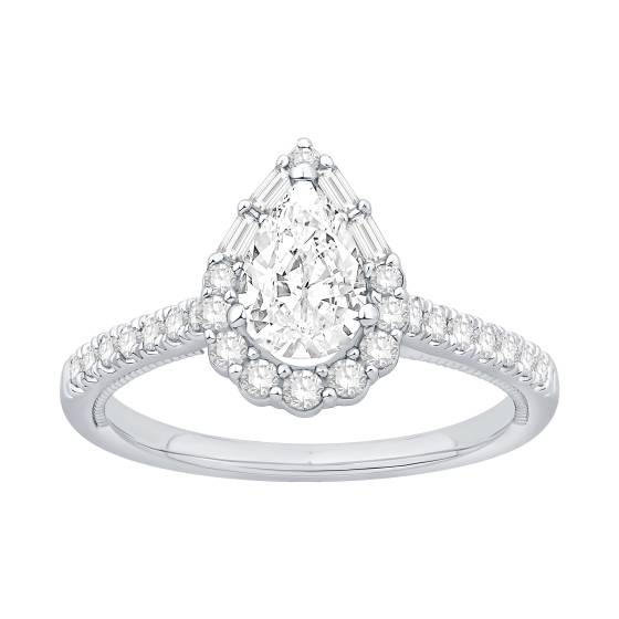 Pear Diamond Halo Shoulder Set Ring