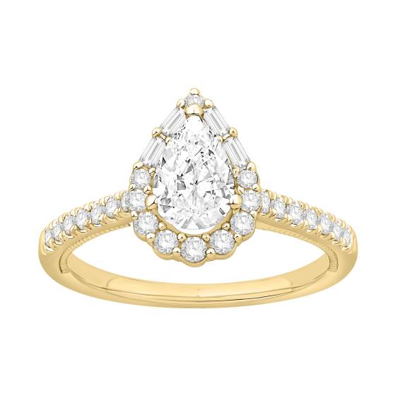 Pear Diamond Halo Shoulder Set Ring