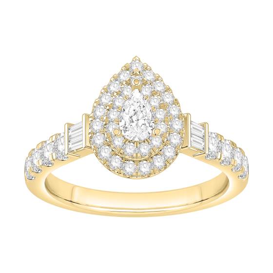 Double Pear Diamond Halo Shoulder Set Ring