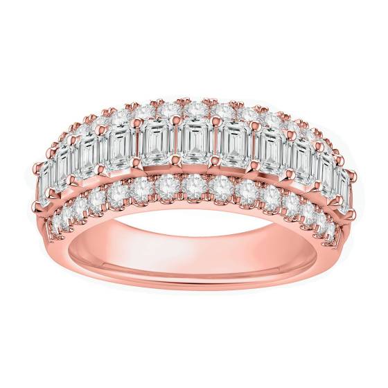Baguette and Round Diamond 3 Row Prong Set Eternity Ring