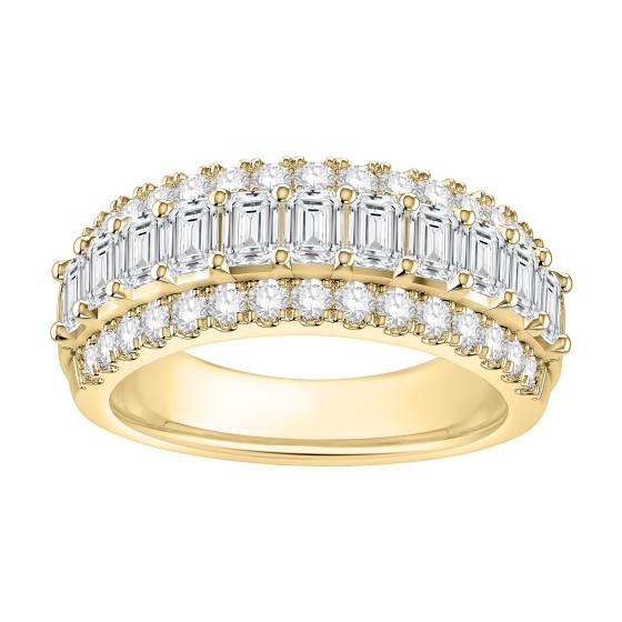 Baguette and Round Diamond 3 Row Prong Set Eternity Ring
