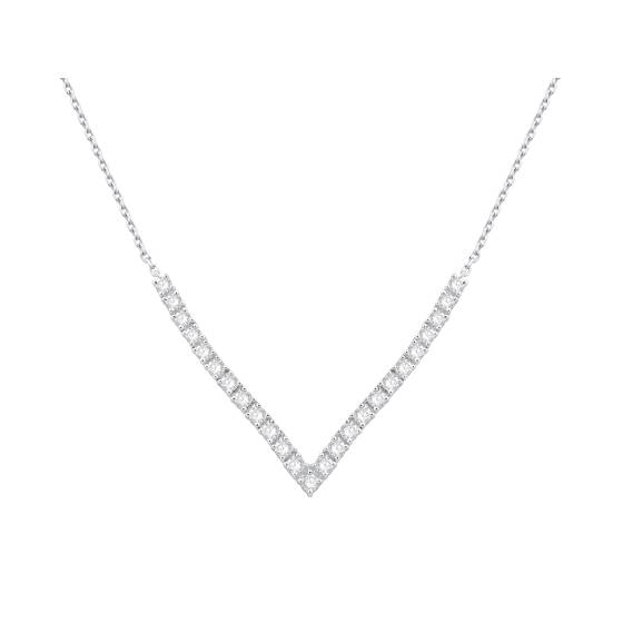 Halskette mit rundem Diamanten in V-Form, vier Krappenfassung, 1 Karat