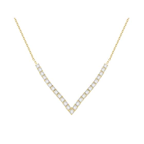 Halskette mit rundem Diamanten in V-Form, vier Krappenfassung, 1 Karat