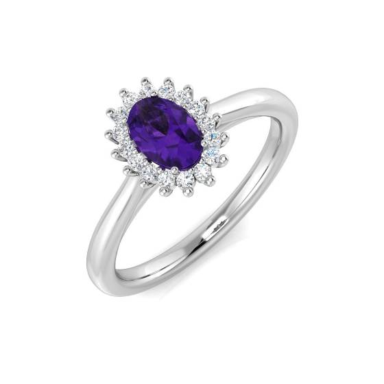 0.52ct / Oval Cut Natural Diamond Amethyst Rings