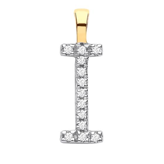 Anhänger mit dem Buchstaben I, besetzt mit Diamanten, in 9-karätigem Gelbgold