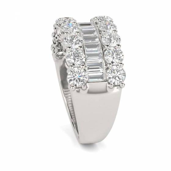 Round and Baguette Diamond Multi Row Dress Ring
