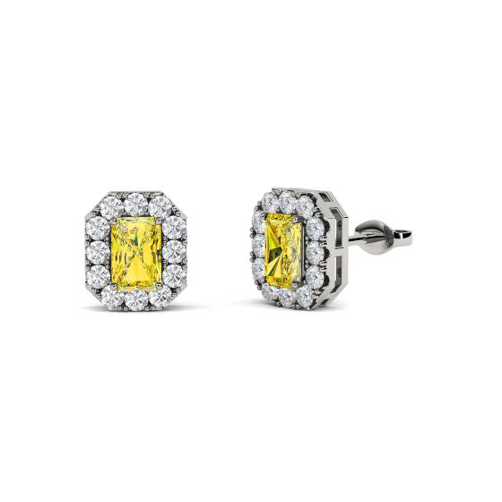 Ohrringe mit gelbem, strahlendem Diamant-Halo