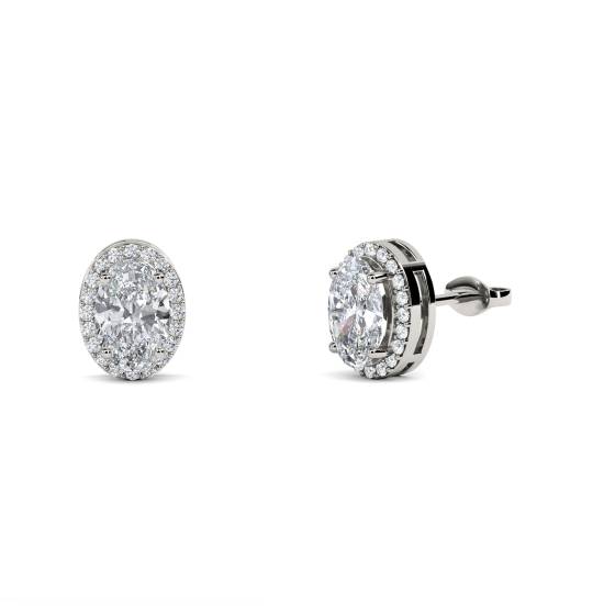 Ovale Diamant-Ohrringe mit Halo-Fassung