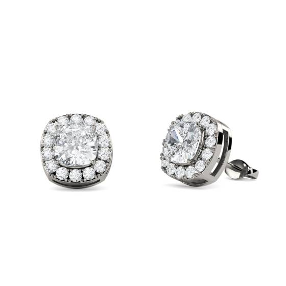 Ohrringe mit Kissen-Diamanten und einzelnem Halo