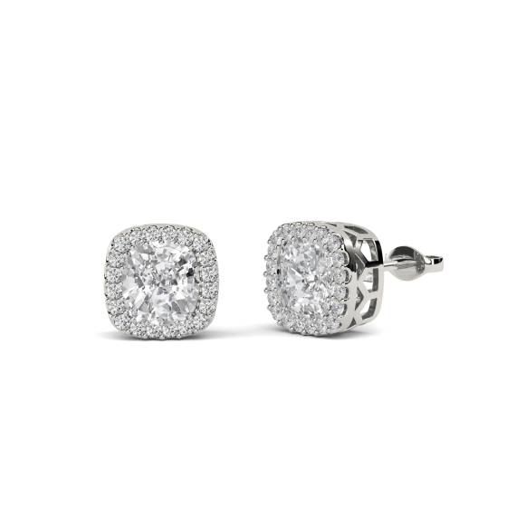 Ohrringe mit Kissen-Diamanten und einzelnem Halo