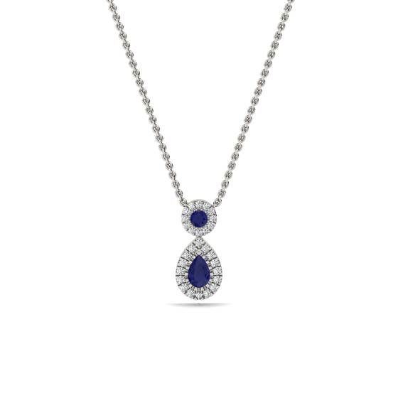 Tropfenanhänger mit blauem Saphir und Diamant-Halo