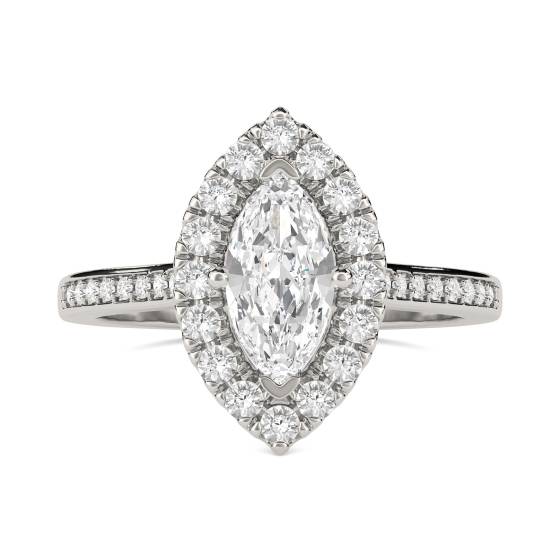 Marquise-Diamant-Ring mit einzelnem Halo-Schulterteil