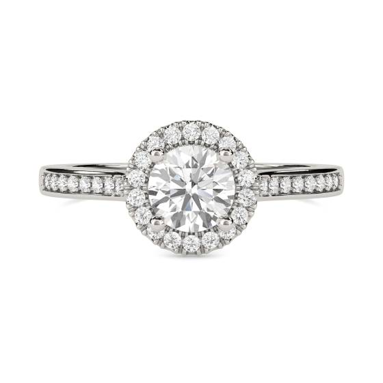 Runder Diamantring mit einzelner Halo-Fassung an der Schulter