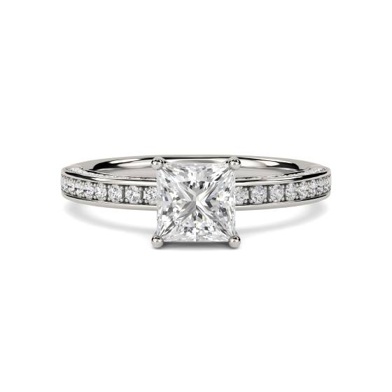 GIA-zertifizierter Verlobungsring mit einzigartigem Prinzess- und Runddiamanten (0,75 ct, VVS2/F).