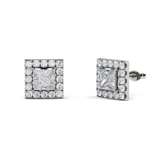 Prinzessinnen-Diamant-Ohrringe mit einzelnem Halo