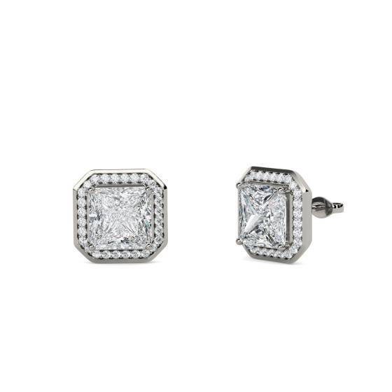 Prinzessinnen-Diamant-Ohrringe mit einzelnem Halo