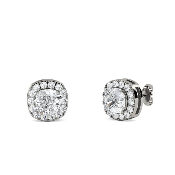 Ohrringe mit Kissen-Diamanten und einzelnem Halo